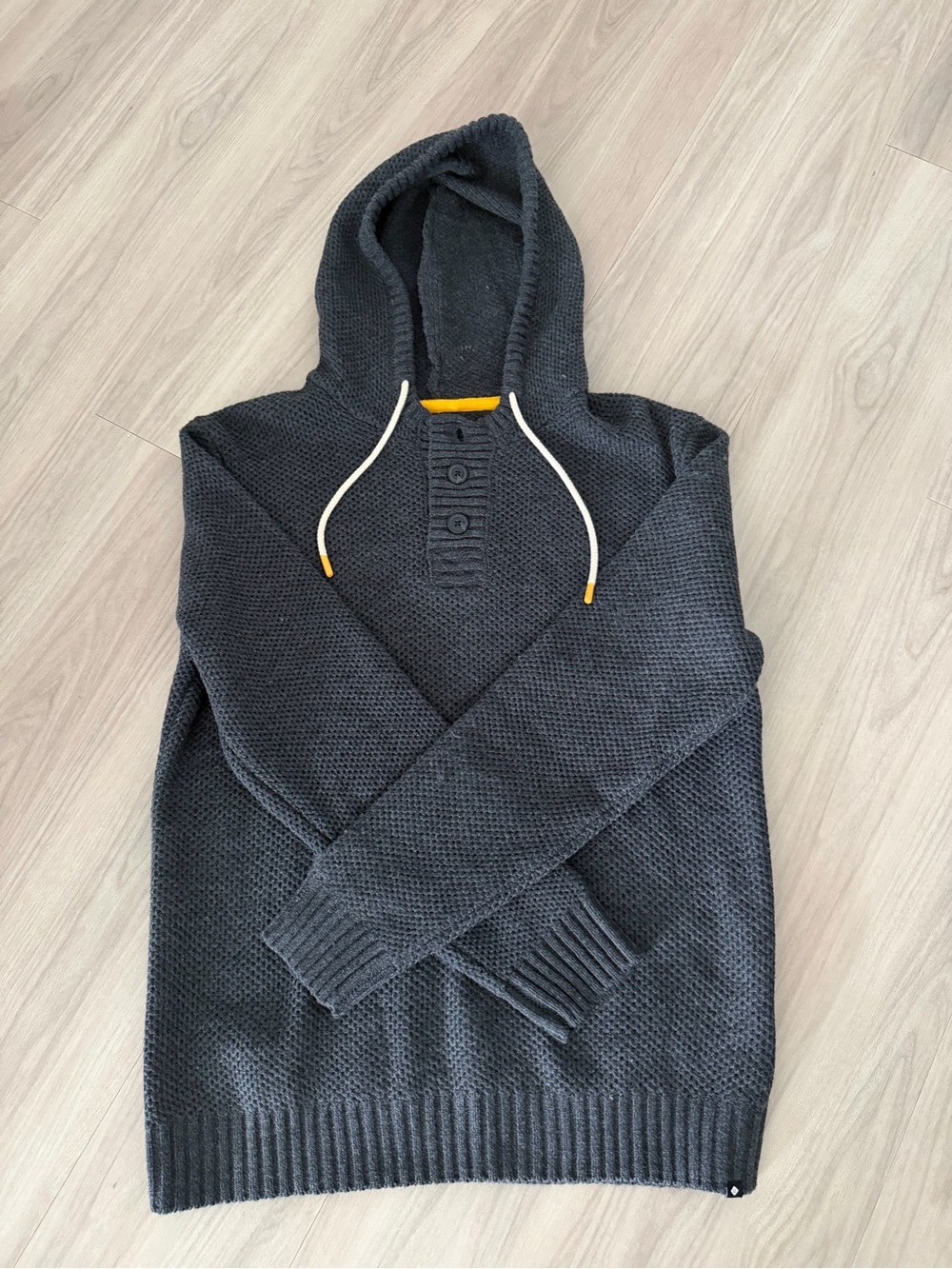 Men's Charcoal Crewneck Hoodie Sweater with Button Placket